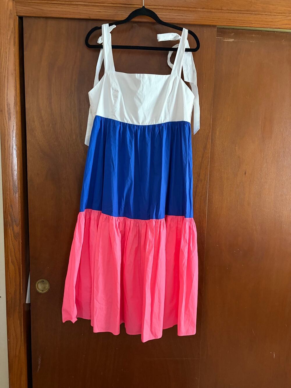 Lilly Pulitzer Colorblock Cotton Midi Dress Tie Shoulder Smocked Back Size 16